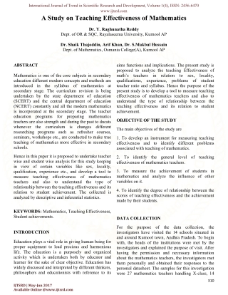 A Study on Teaching Effectiveness of Mathematics
