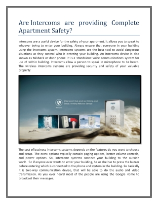 Are Intercoms are providing Complete Apartment Safety?