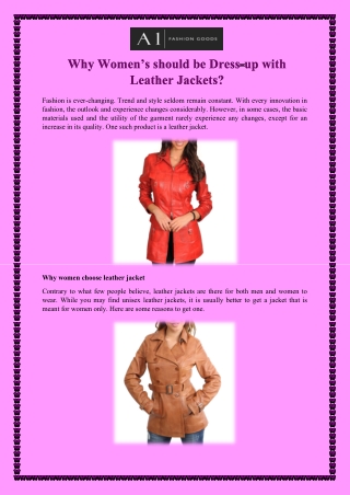 Why Women’s should be Dress-up with Leather Jackets?