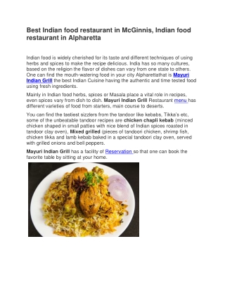 Best Indian food restaurant in McGinnis, Indian food restaurant in Alpharetta