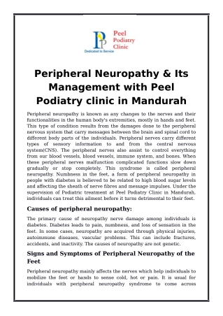 Peripheral Neuropathy & Its Management with Peel Podiatry clinic in Mandurah