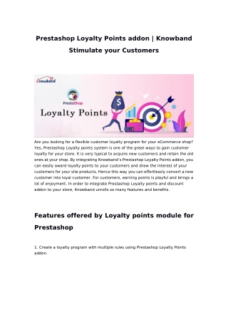 Prestashop Loyalty Points addon | Knowband Stimulate your Customers