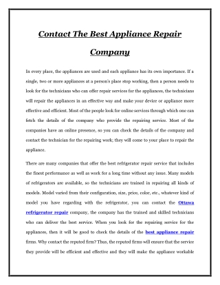 Contact The Best Appliance Repair Company