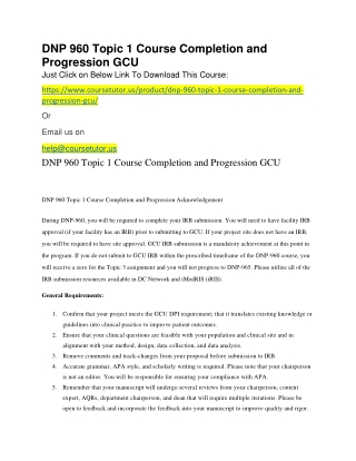 DNP 960 Topic 1 Course Completion and Progression GCU