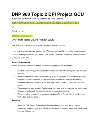 DNP 960 Topic 2 DPI Project GCU