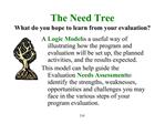 The Need Tree What do you hope to learn from your evaluation