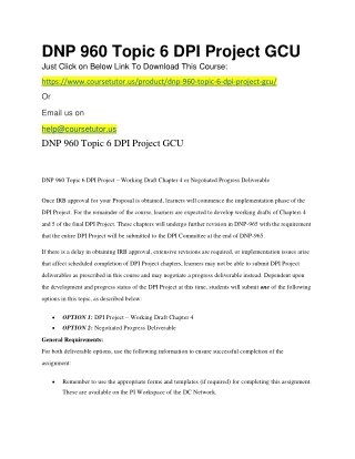 DNP 960 Topic 6 DPI Project GCU