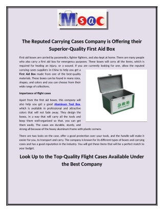 The Reputed Carrying Cases Company is Offering their Superior-Quality First Aid Box