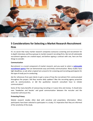 5 Considerations for Selecting a Market Research Recruitment Firm
