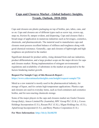 Caps and Closures Market - Global Industry Insights, Trends, Outlook, 2018-2026