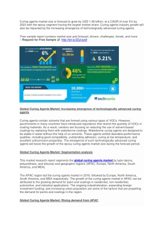 Curing Agents Global Market Research Report is witnessed to grow USD 1.66 billion, at a CAGR of 6% during Forecast Perio