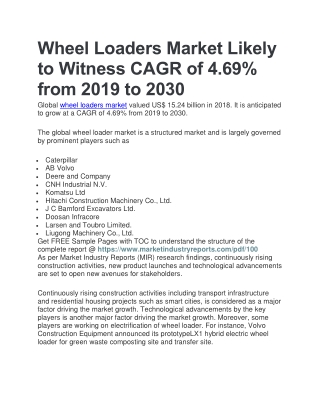 Wheel Loaders Market Regional Outlook, Competitive Strategies and Forecast up to 2030