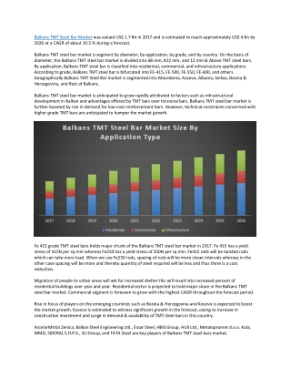 Balkans TMT Steel Bar Market