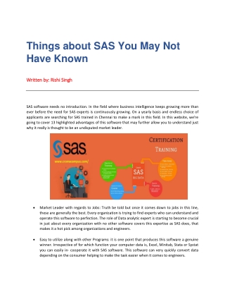 Things about SAS You May Not Have Known | SAS Online Training