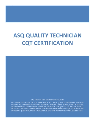 ASQ Quality Technician [CQT] Certification | Study Guide
