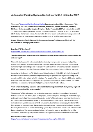 Automated Parking System Market worth $3.6 billion by 2027