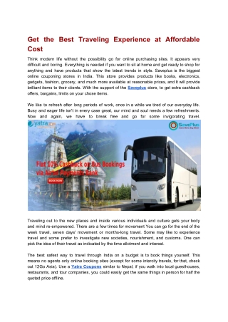 Get the Best Traveling Experience at Affordable Cost