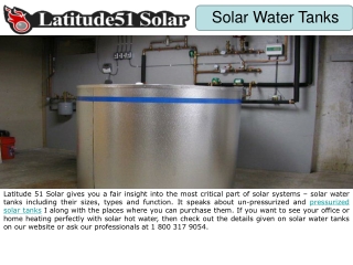 Un-Pressurized and Pressurized Solar Tanks