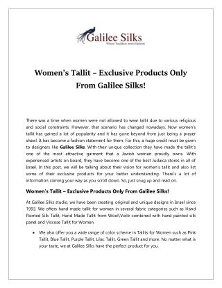 Women’s Tallit – Exclusive Products Only From Galilee Silks!