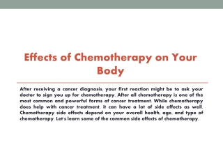 Effects of Chemotherapy on your Body