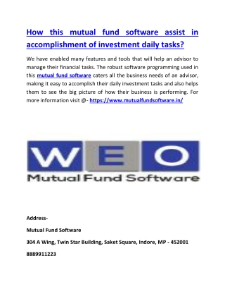 How this mutual fund software assist in accomplishment of investment daily tasks?