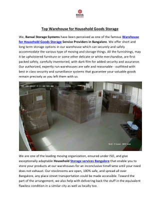 Top Warehouse for Household Goods Storage