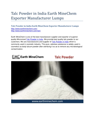 Talc Powder in India Earth MineChem Exporter Manufacturer Lumps