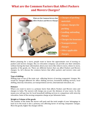 What are the Common Factors that Affect Packers and Movers Charges?