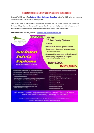 Register National Safety Diploma Course in Bangalore