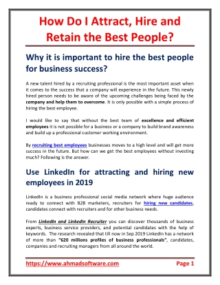 How Do I Attract, Hire and Retain the Best People