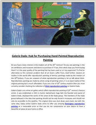 Galerie Dada: Hub for Purchasing Hand-Painted Reproduction Painting