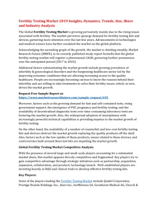 Fertility Testing Market 2019 Insights, Dynamics, Trends, Size, Share and Industry Analysis