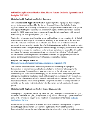 mHealth Applications Market Size, Share, Future Outlook, Dynamics and Insights Till 2023