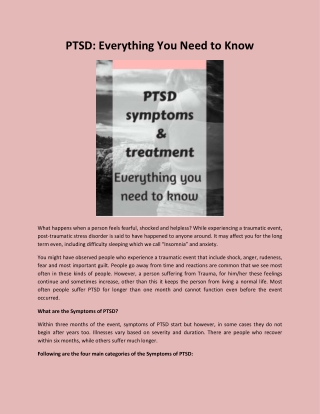 Post Traumatic Stress Disorder Treatment
