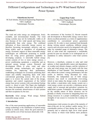 Different Configurations and Technologies in PV-Wind based Hybrid Power System