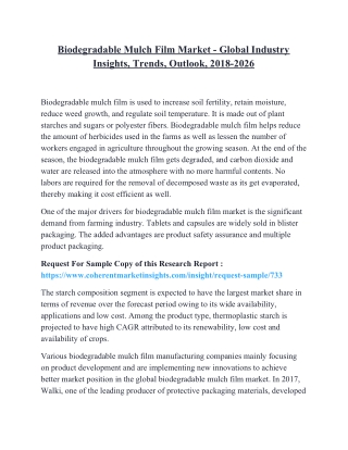 Biodegradable Mulch Film Market - Global Industry Insights, Trends, Outlook, 2018-2026