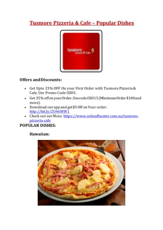 35% Off -Tusmore Pizzeria & Cafe-Tusmore