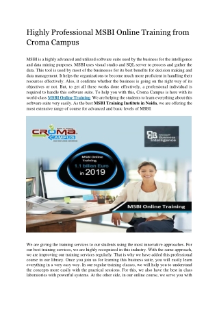 Highly Professional MSBI Online Training from Croma Campus