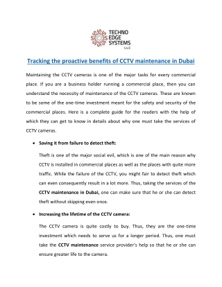 Tracking the proactive benefits of CCTV maintenance in Dubai