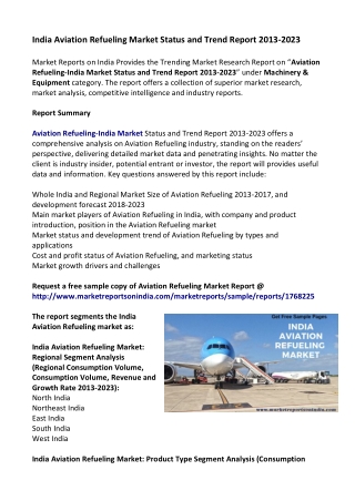 India Aviation Refueling Market Research Report 2013-2023
