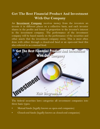 Get The Best Financial Product And Investment With Our Company