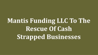 Mantis Funding LLC To The Rescue Of Cash Strapped Businesses