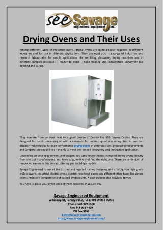 Drying ovens and their uses