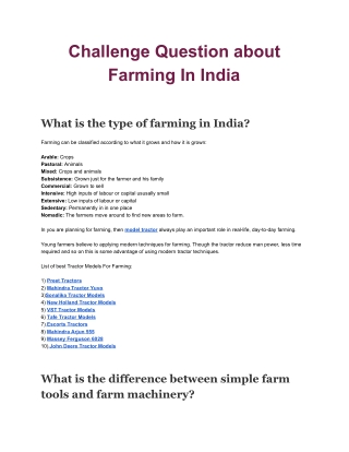 Challenge Question about Farming In India