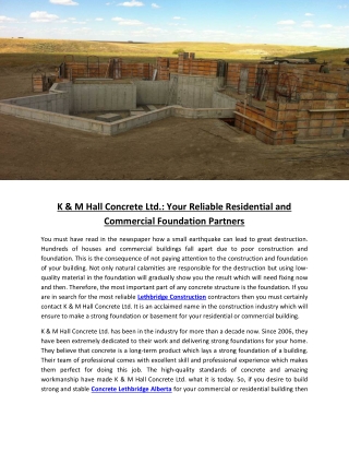 K & M Hall Concrete Ltd.: Your Reliable Residential and Commercial Foundation Partners