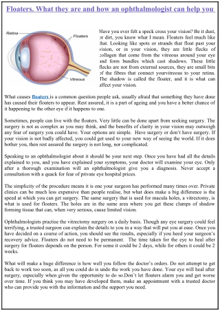 Floaters. What they are and how an ophthalmologist can help you.