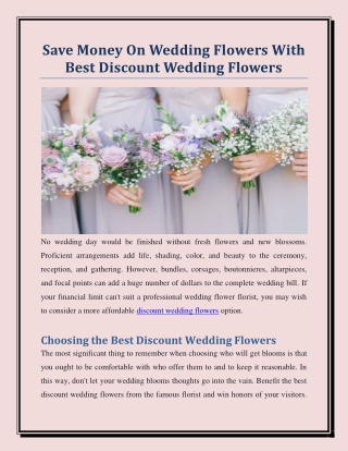 Save Money On Wedding Flowers With Best Discount Wedding Flowers