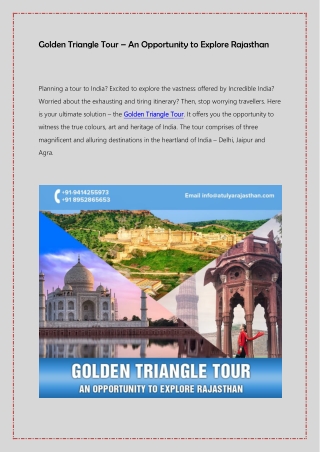 Golden Triangle Tour – an opportunity to explore Rajasthan