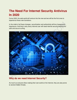 The need for internet security antivirus in 2020