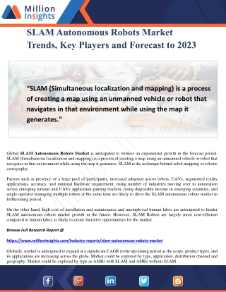 SLAM Autonomous Robots Market Trends, Key Players and Forecast to 2023